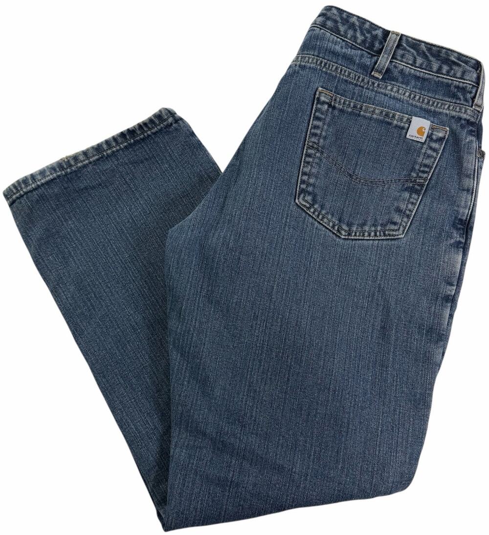 Carhartt Relaxed Fit Straight Leg Flannel Lined Blue Jeans Womens 14X30 WB022ADT